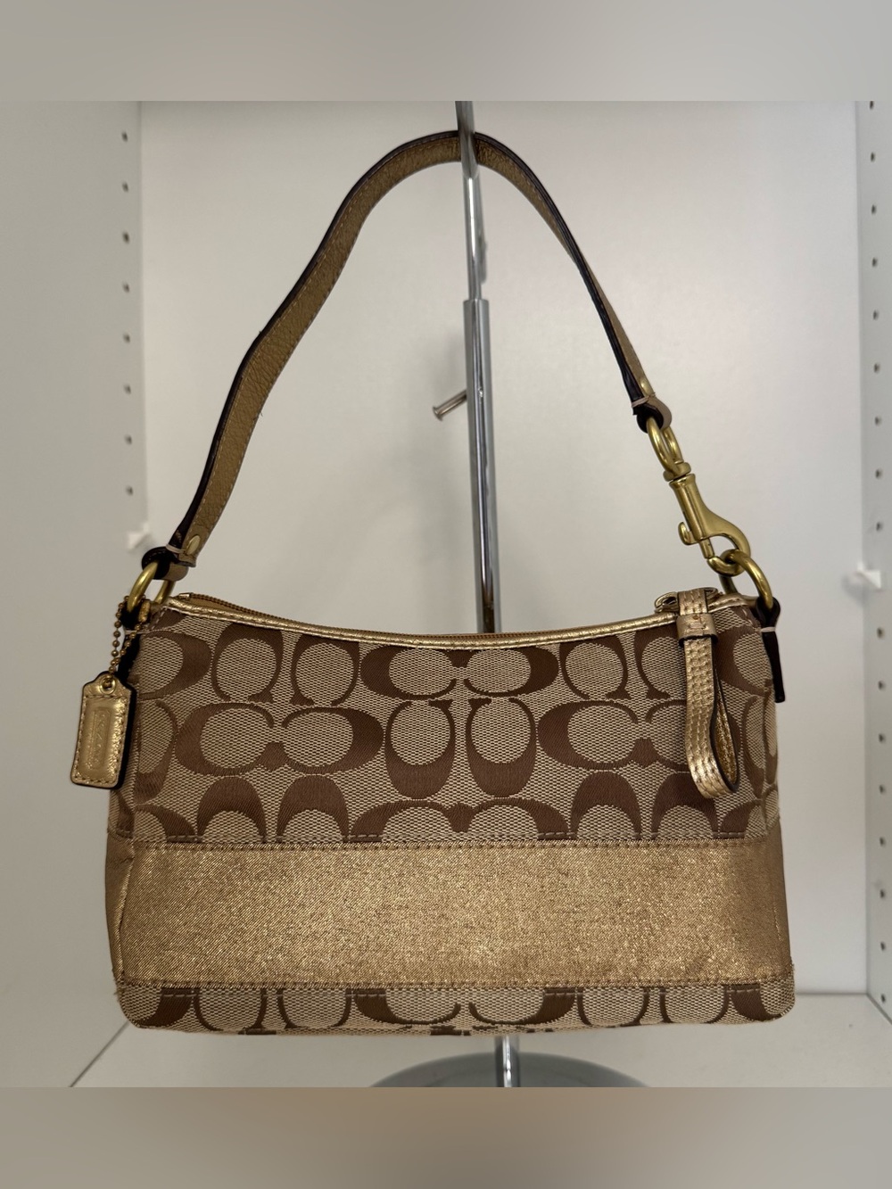Vintage Coach Signature Jacquard Gold Metallic Shoulder Bag